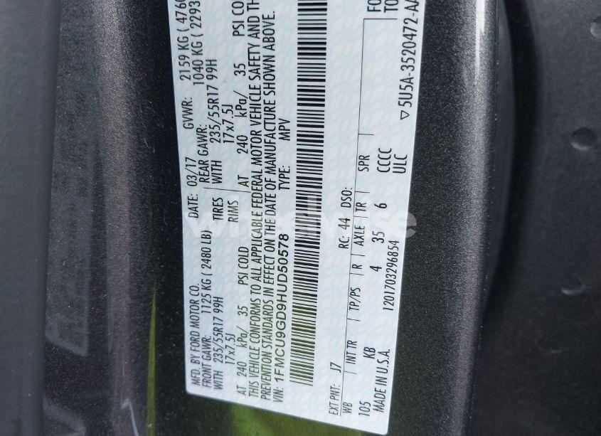 Photo 9 of 2017 Ford Escape SE (VIN 1FMCU9GD9HUD50578)