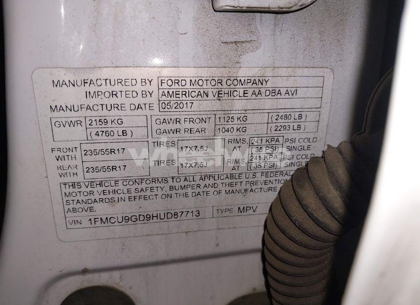 Photo 9 of 2017 Ford Escape SE (VIN 1FMCU9GD9HUD87713)