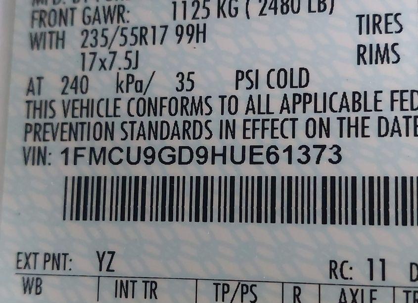 Photo 9 of 2017 Ford Escape SE (VIN 1FMCU9GD9HUE61373)