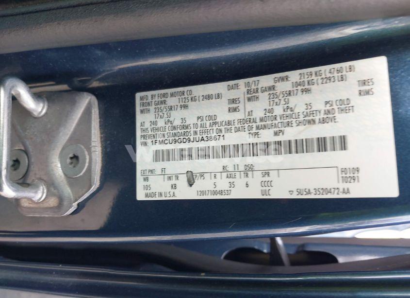 Photo 9 of 2018 Ford Escape SE (VIN 1FMCU9GD9JUA38671)