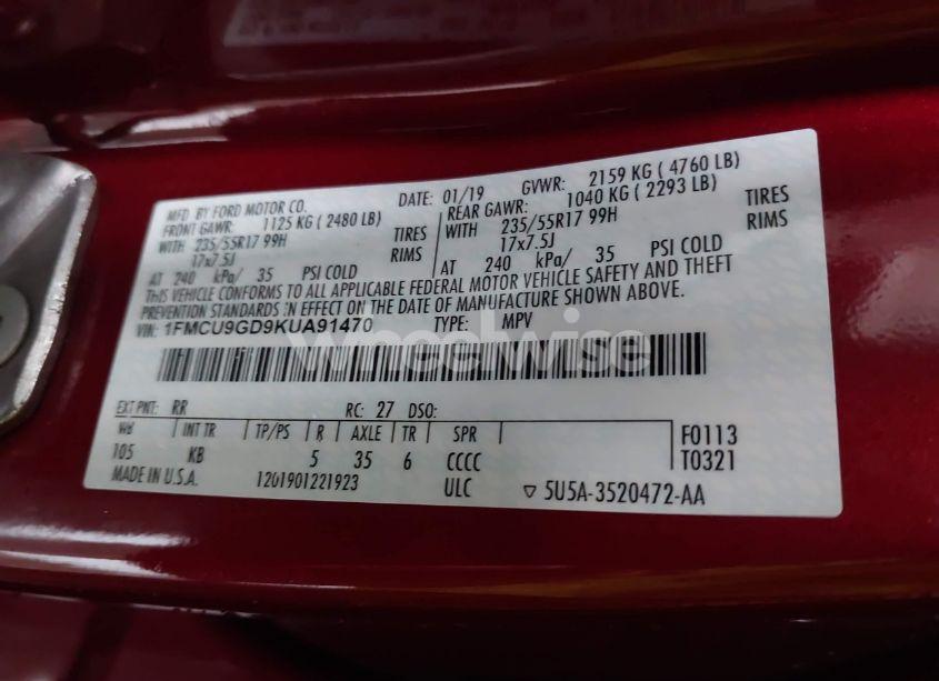 Photo 9 of 2019 Ford Escape SE (VIN 1FMCU9GD9KUA91470)