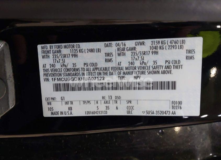 Photo 9 of 2017 Ford Escape SE (VIN 1FMCU9GDXHUA07522)