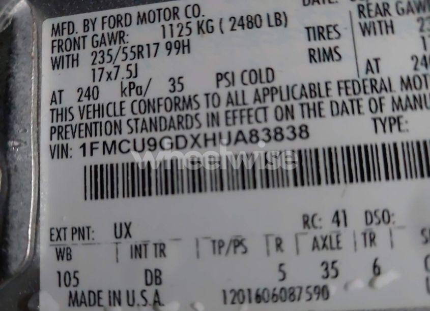 Photo 9 of 2017 Ford Escape SE (VIN 1FMCU9GDXHUA83838)