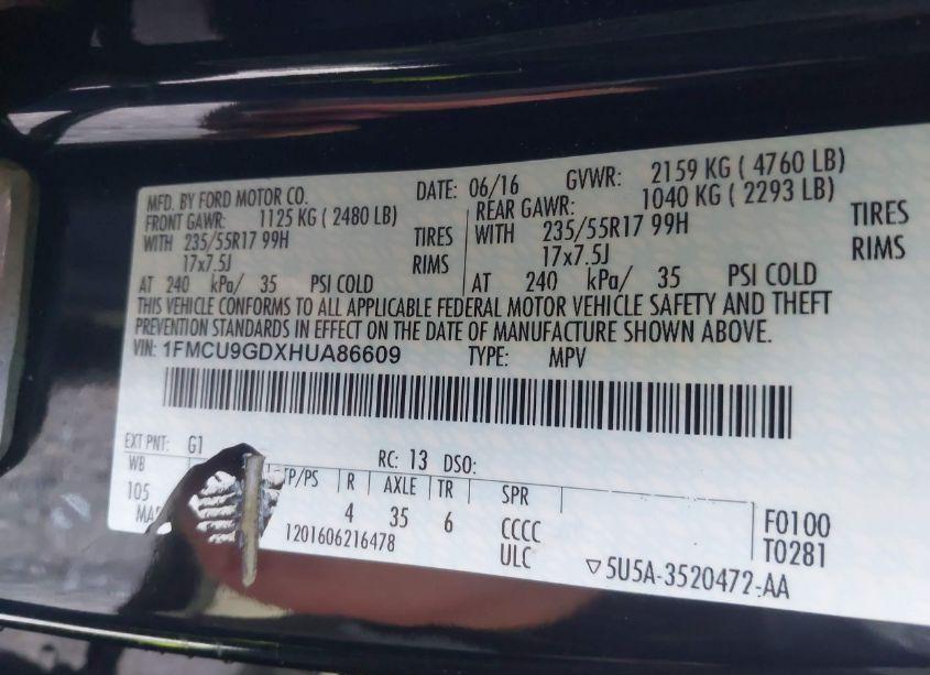 Photo 9 of 2017 Ford Escape SE (VIN 1FMCU9GDXHUA86609)