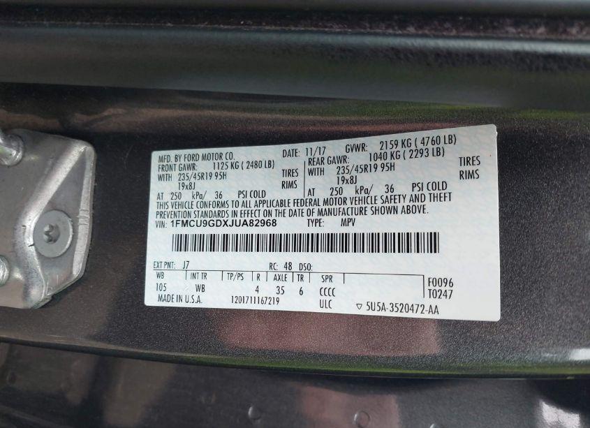 Photo 9 of 2018 Ford Escape SE (VIN 1FMCU9GDXJUA82968)