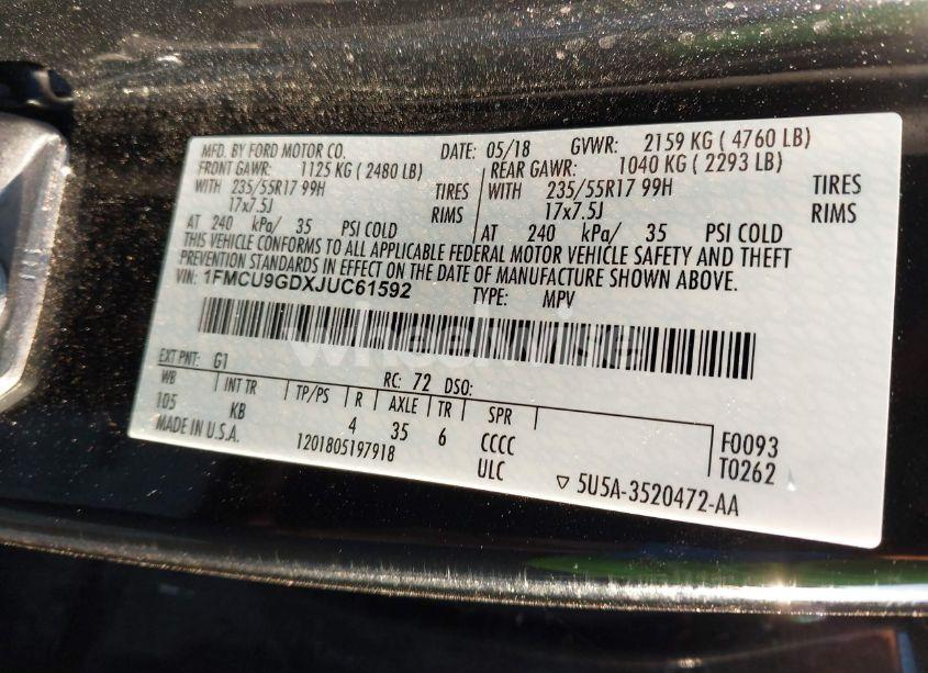 Photo 9 of 2018 Ford Escape SE (VIN 1FMCU9GDXJUC61592)