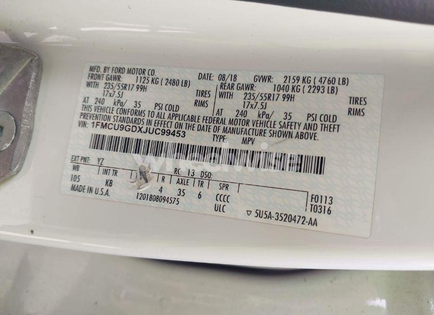 Photo 9 of 2018 Ford Escape SE (VIN 1FMCU9GDXJUC99453)