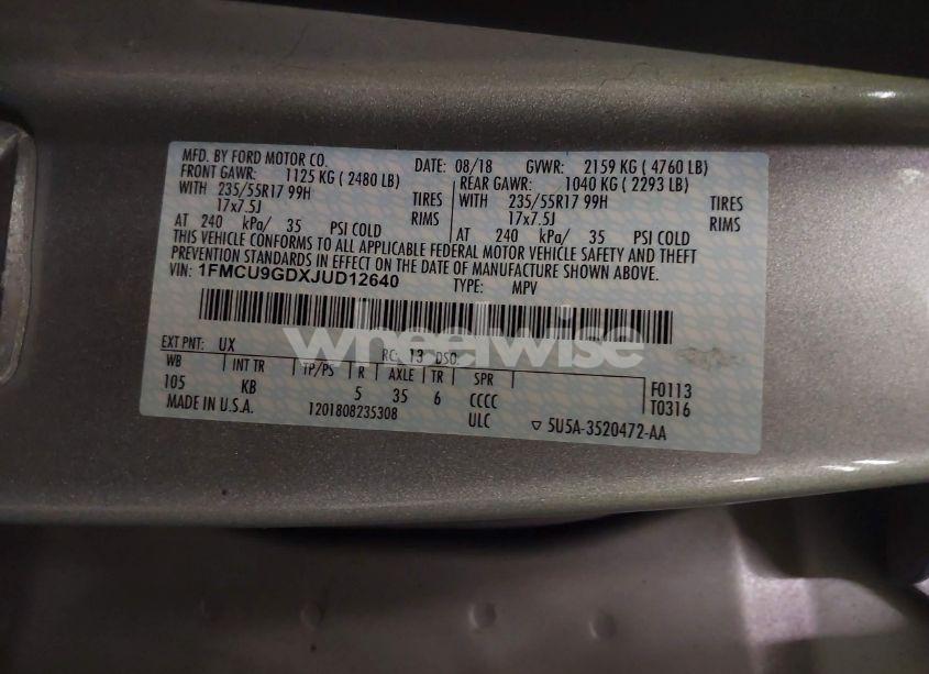 Photo 9 of 2018 Ford Escape SE (VIN 1FMCU9GDXJUD12640)