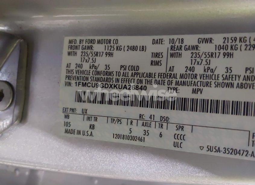 Photo 9 of 2019 Ford Escape SE (VIN 1FMCU9GDXKUA26840)