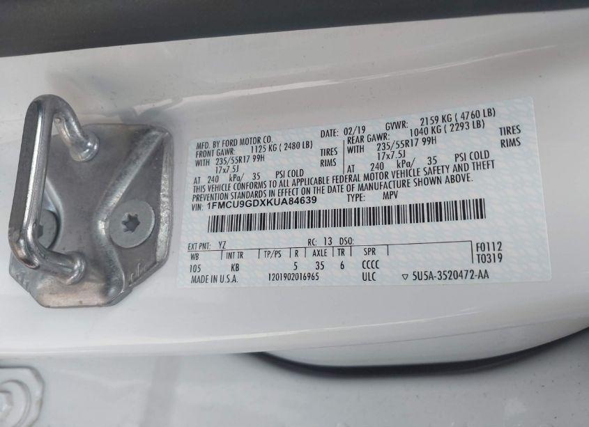 Photo 9 of 2019 Ford Escape SE (VIN 1FMCU9GDXKUA84639)