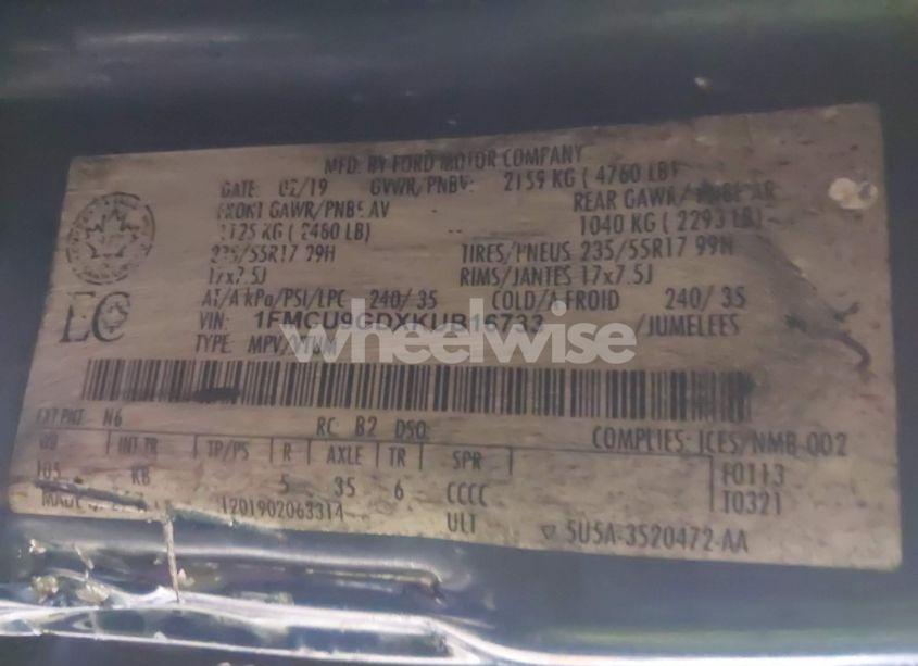 Photo 9 of 2019 Ford Escape SE (VIN 1FMCU9GDXKUB16733)