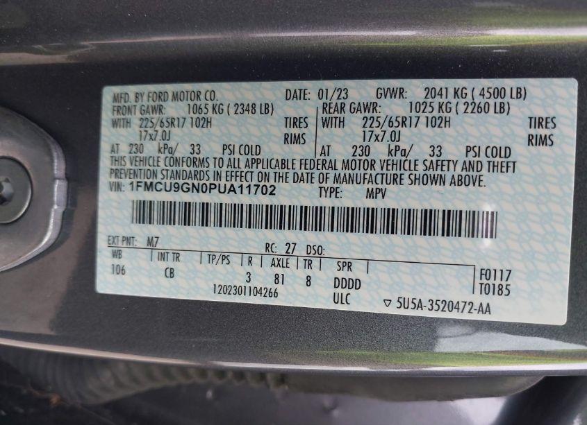 Photo 9 of 2023 Ford Escape ACTIVE (VIN 1FMCU9GN0PUA11702)