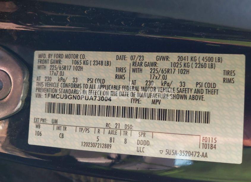 Photo 9 of 2023 Ford Escape ACTIVE (VIN 1FMCU9GN0PUA73004)