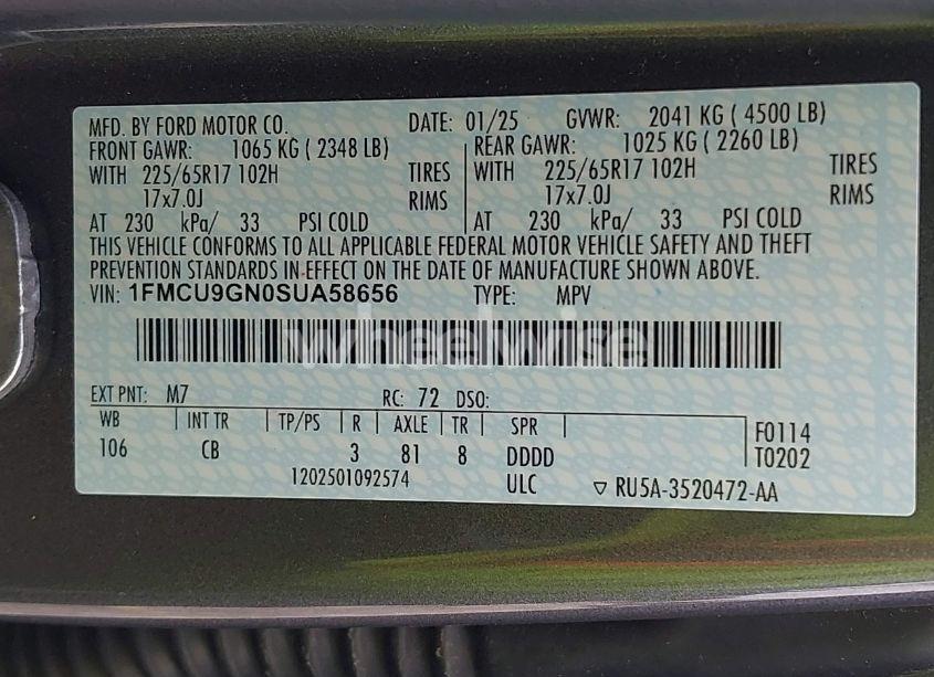 Photo 9 of 2025 Ford Escape ACTIVE (VIN 1FMCU9GN0SUA58656)