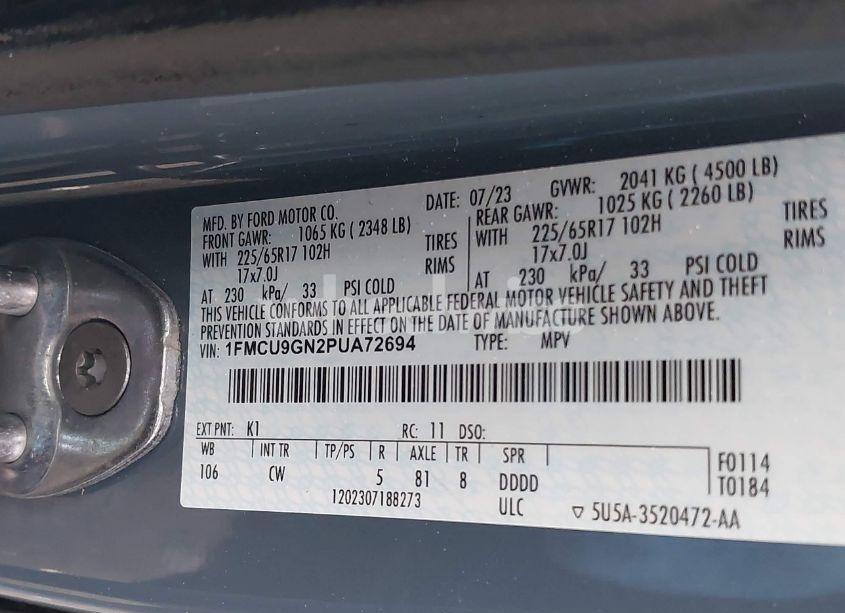 Photo 9 of 2023 Ford Escape ACTIVE (VIN 1FMCU9GN2PUA72694)