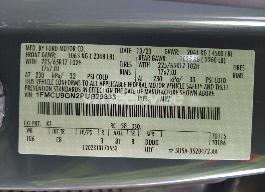 Photo 9 of 2023 Ford Escape ACTIVE (VIN 1FMCU9GN2PUB29833)