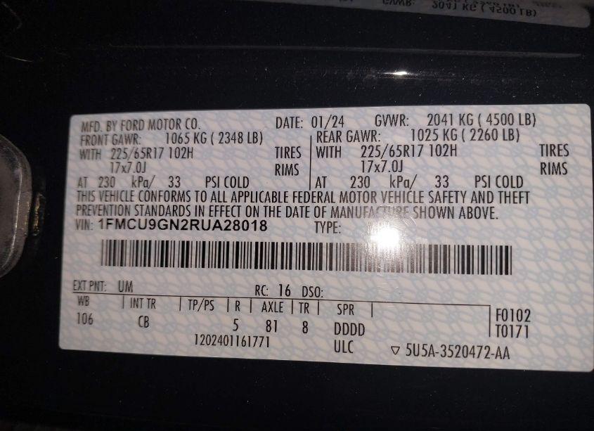 Photo 9 of 2024 Ford Escape ACTIVE (VIN 1FMCU9GN2RUA28018)
