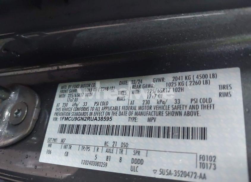 Photo 9 of 2024 Ford Escape ACTIVE (VIN 1FMCU9GN2RUA38595)