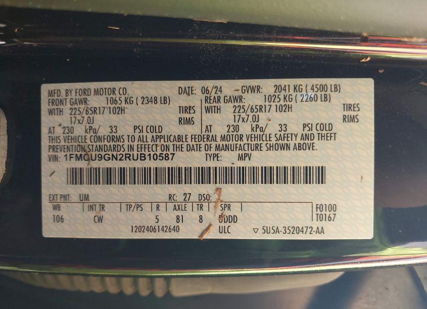 Photo 9 of 2024 Ford Escape ACTIVE (VIN 1FMCU9GN2RUB10587)