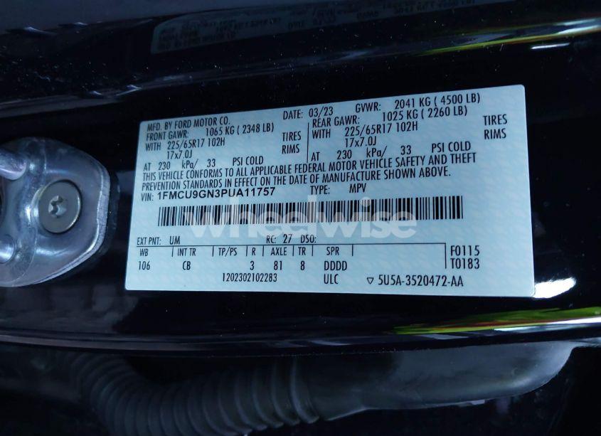 Photo 9 of 2023 Ford Escape ACTIVE (VIN 1FMCU9GN3PUA11757)