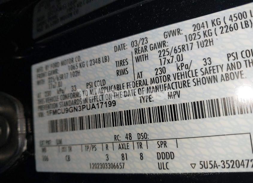 Photo 9 of 2023 Ford Escape ACTIVE (VIN 1FMCU9GN3PUA17199)