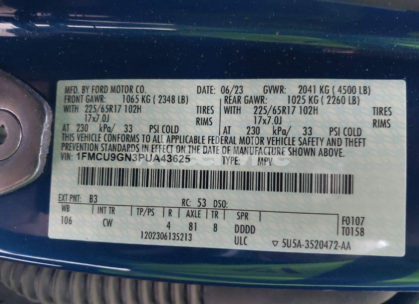 Photo 9 of 2023 Ford Escape ACTIVE (VIN 1FMCU9GN3PUA43625)