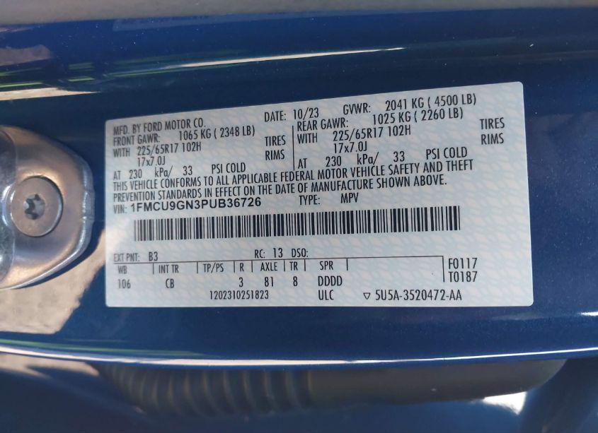 Photo 9 of 2023 Ford Escape ACTIVE (VIN 1FMCU9GN3PUB36726)