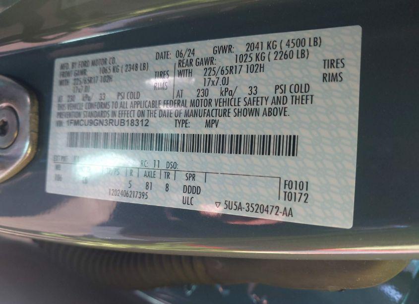 Photo 9 of 2024 Ford Escape ACTIVE (VIN 1FMCU9GN3RUB18312)