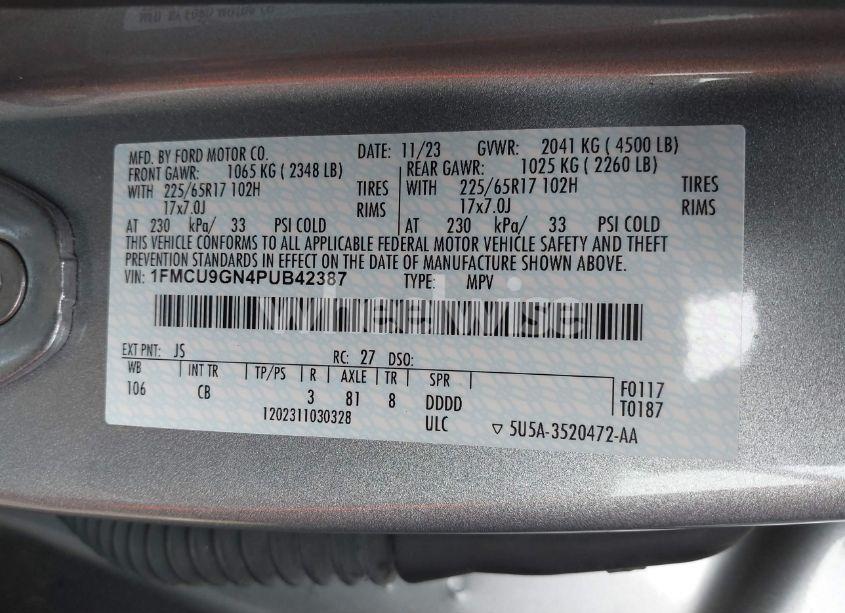 Photo 9 of 2023 Ford Escape ACTIVE (VIN 1FMCU9GN4PUB42387)