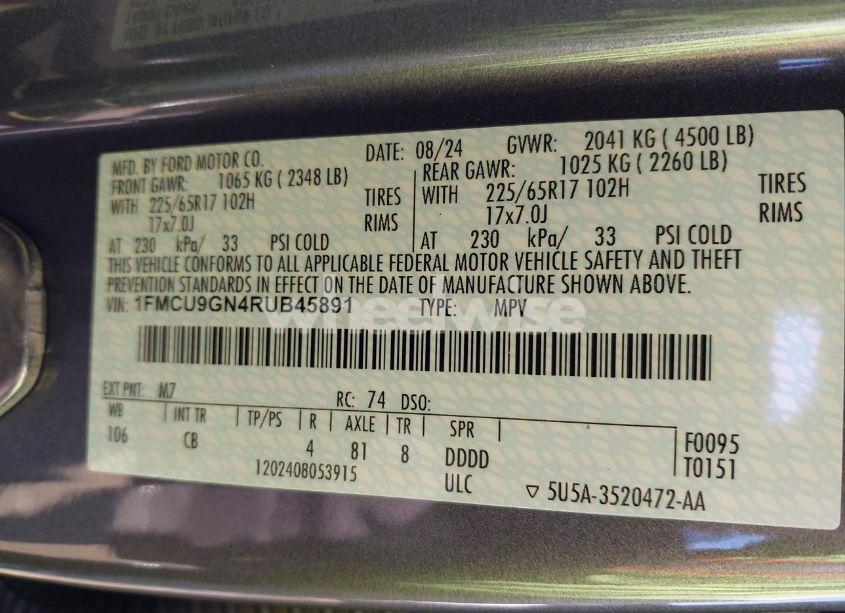 Photo 9 of 2024 Ford Escape ACTIVE (VIN 1FMCU9GN4RUB45891)