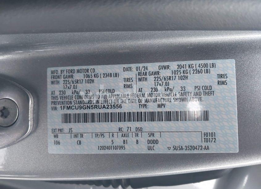 Photo 9 of 2024 Ford Escape ACTIVE (VIN 1FMCU9GN5RUA23556)