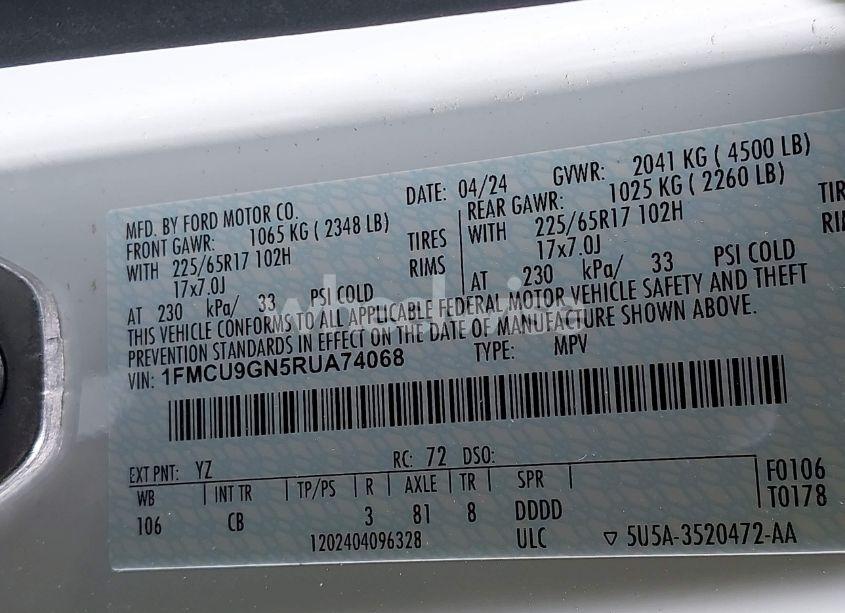 Photo 9 of 2024 Ford Escape ACTIVE (VIN 1FMCU9GN5RUA74068)