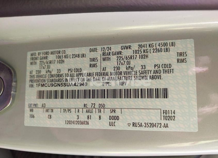 Photo 9 of 2025 Ford Escape ACTIVE (VIN 1FMCU9GN5SUA42940)