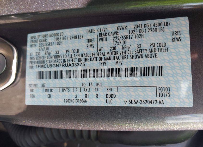 Photo 9 of 2024 Ford Escape ACTIVE (VIN 1FMCU9GN7RUA33375)