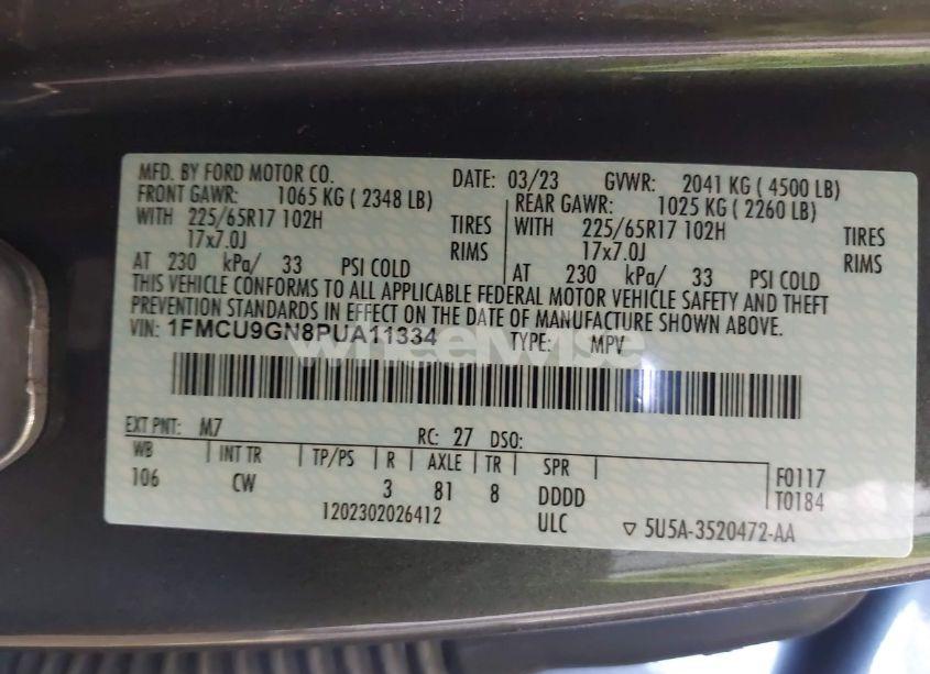 Photo 9 of 2023 Ford Escape ACTIVE (VIN 1FMCU9GN8PUA11334)