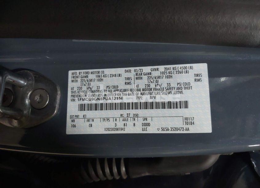 Photo 9 of 2023 Ford Escape ACTIVE (VIN 1FMCU9GN8PUA12158)