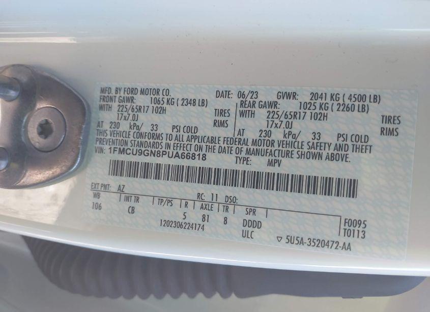 Photo 9 of 2023 Ford Escape ACTIVE (VIN 1FMCU9GN8PUA66818)