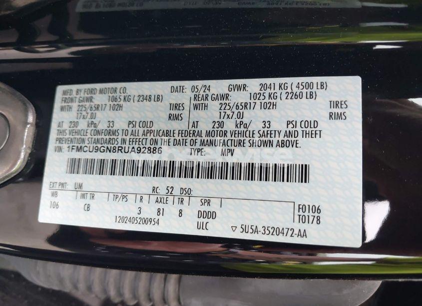 Photo 9 of 2024 Ford Escape ACTIVE (VIN 1FMCU9GN8RUA92886)