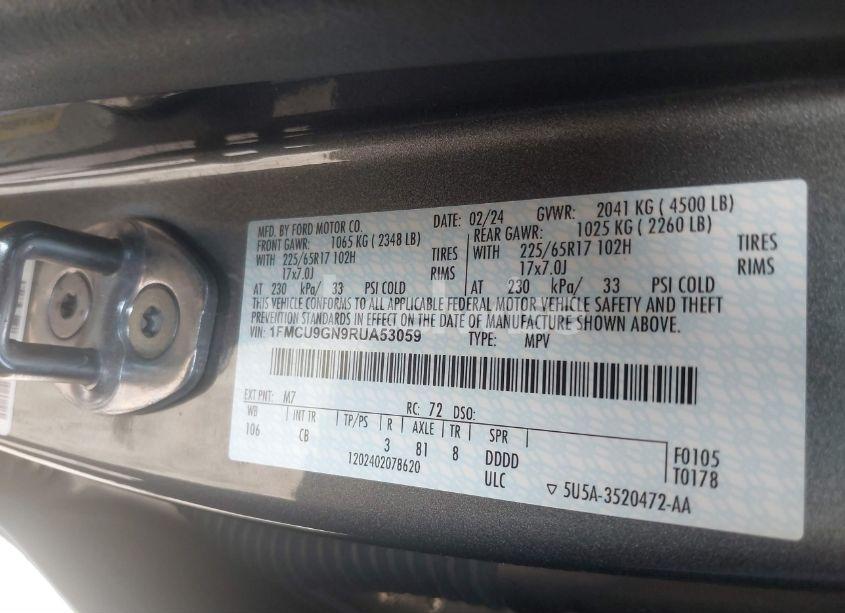 Photo 9 of 2024 Ford Escape ACTIVE (VIN 1FMCU9GN9RUA53059)