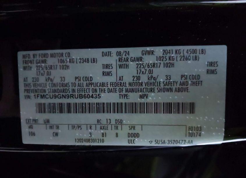 Photo 9 of 2024 Ford Escape ACTIVE (VIN 1FMCU9GN9RUB60435)