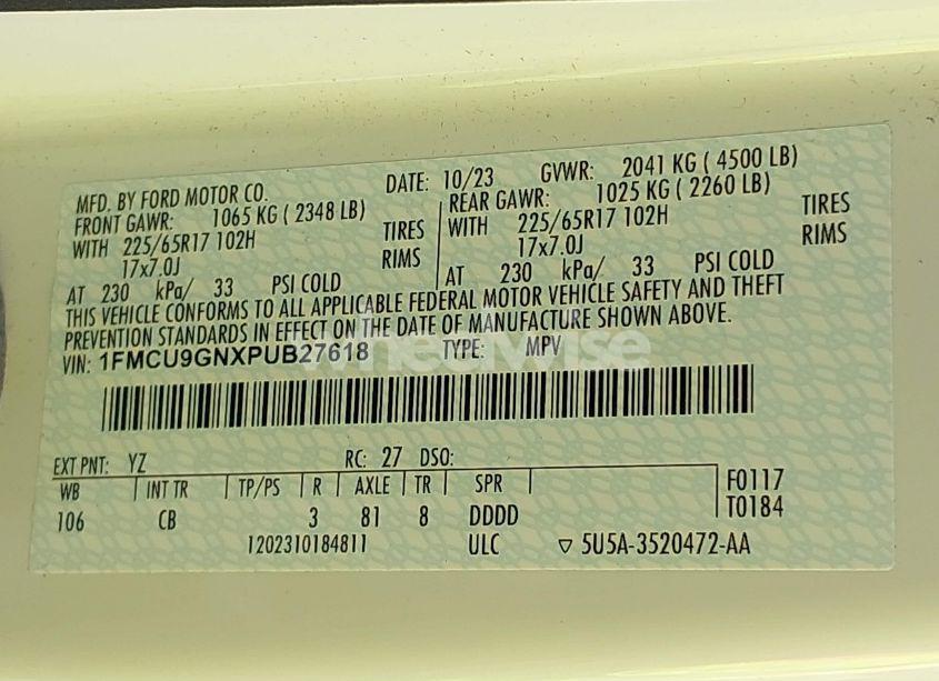 Photo 9 of 2023 Ford Escape ACTIVE (VIN 1FMCU9GNXPUB27618)