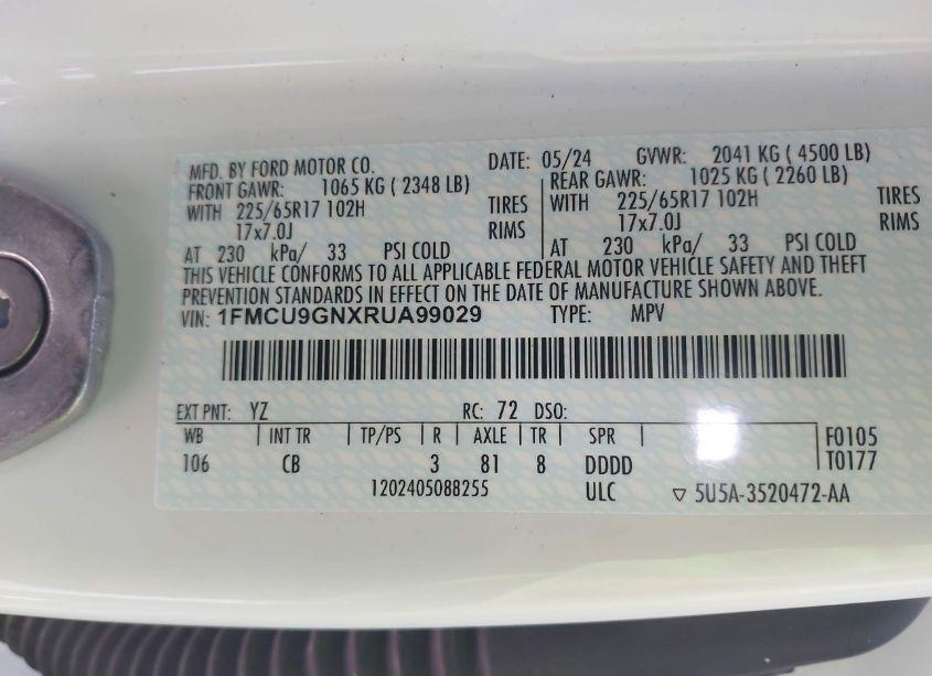 Photo 9 of 2024 Ford Escape ACTIVE (VIN 1FMCU9GNXRUA99029)