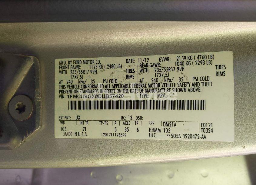 Photo 9 of 2013 Ford Escape (VIN 1FMCU9GX0DUB57420)