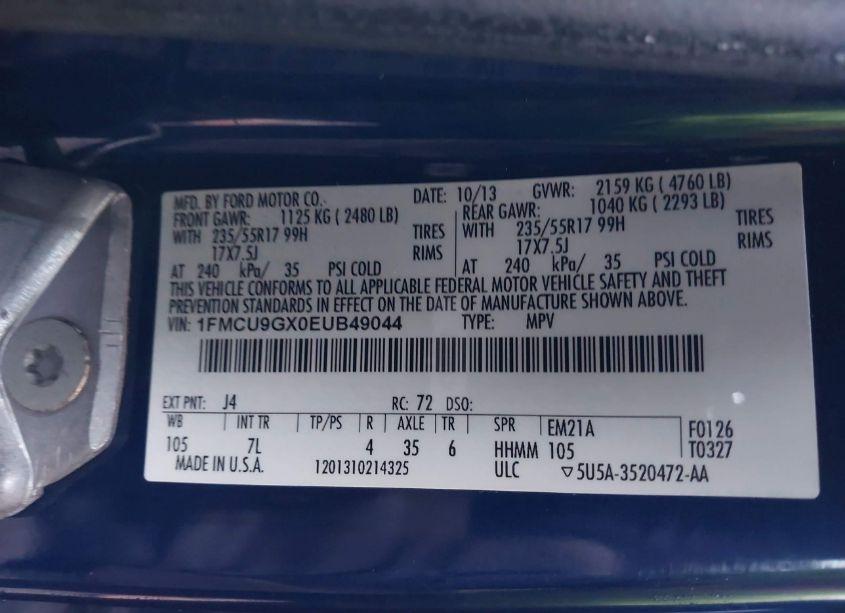 Photo 9 of 2014 Ford Escape SE (VIN 1FMCU9GX0EUB49044)