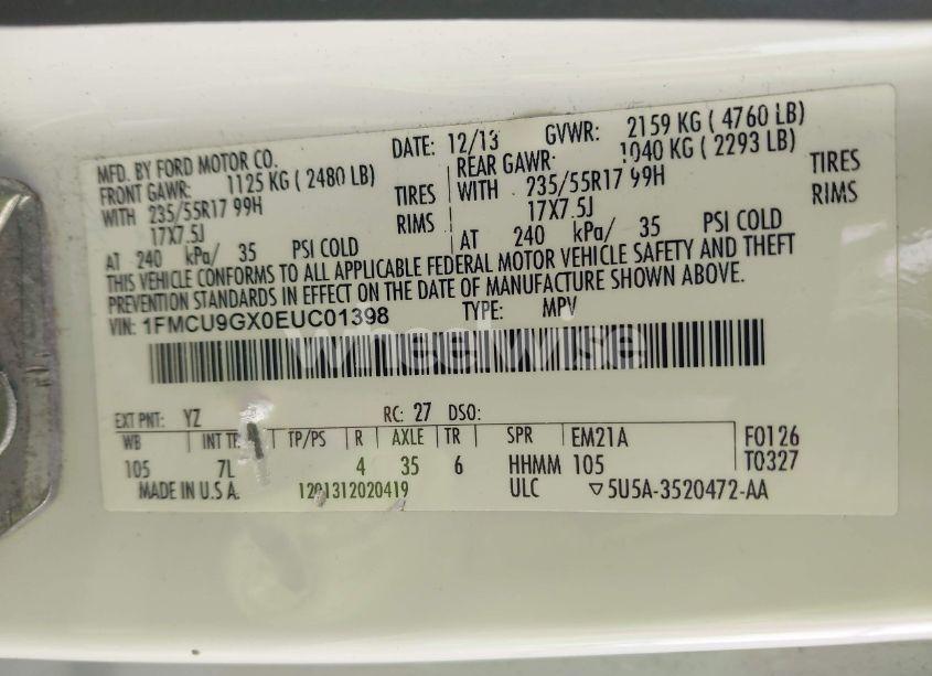 Photo 9 of 2014 Ford Escape SE (VIN 1FMCU9GX0EUC01398)