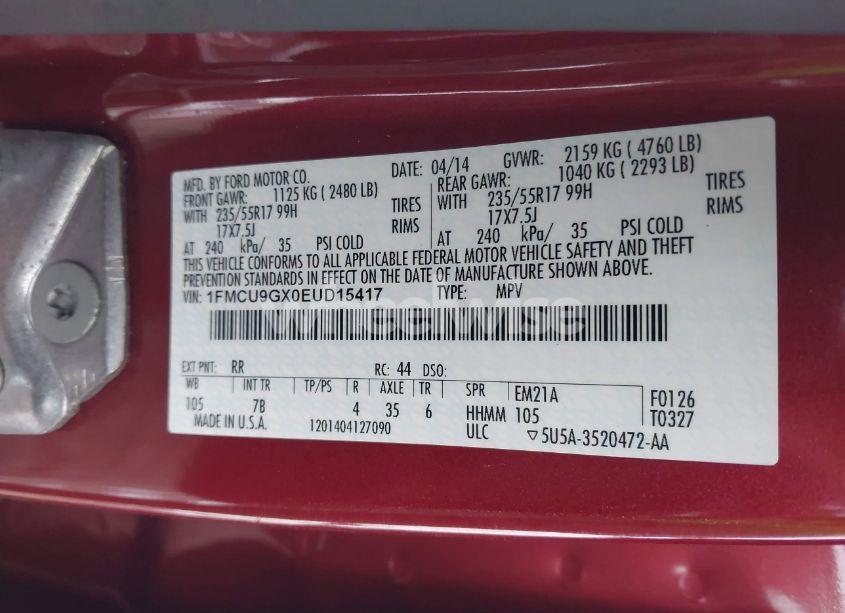 Photo 9 of 2014 Ford Escape SE (VIN 1FMCU9GX0EUD15417)