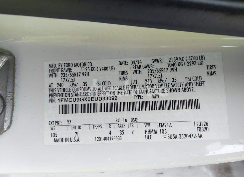 Photo 9 of 2014 Ford Escape SE (VIN 1FMCU9GX0EUD33092)