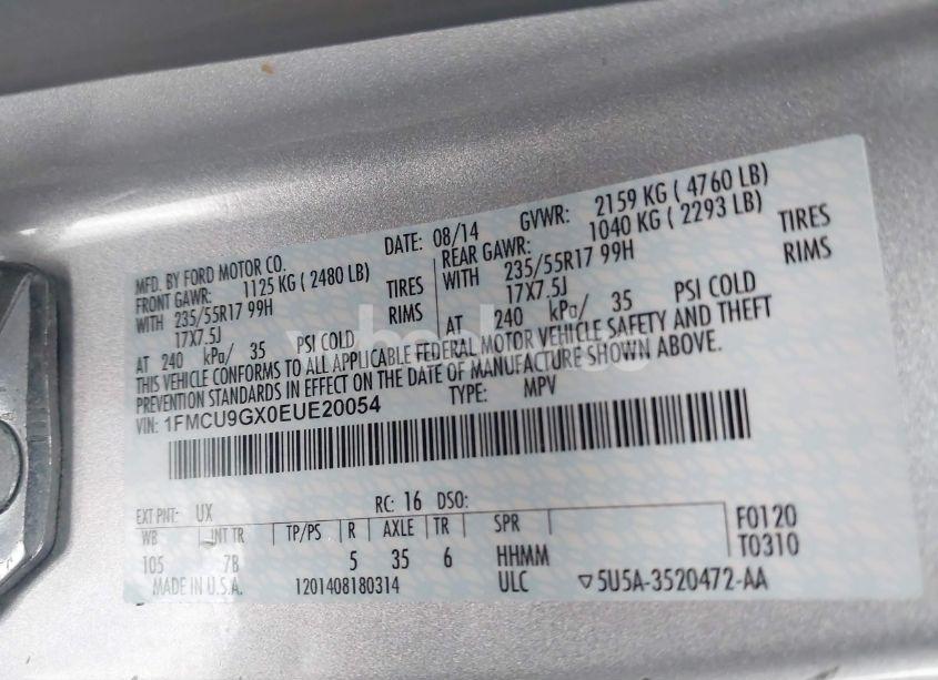 Photo 9 of 2014 Ford Escape SE (VIN 1FMCU9GX0EUE20054)