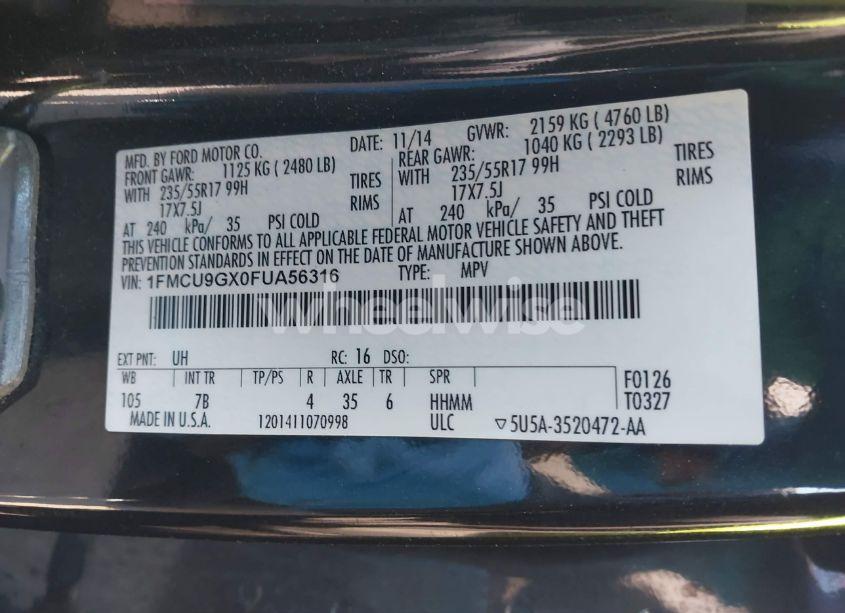 Photo 9 of 2015 Ford Escape SE (VIN 1FMCU9GX0FUA56316)