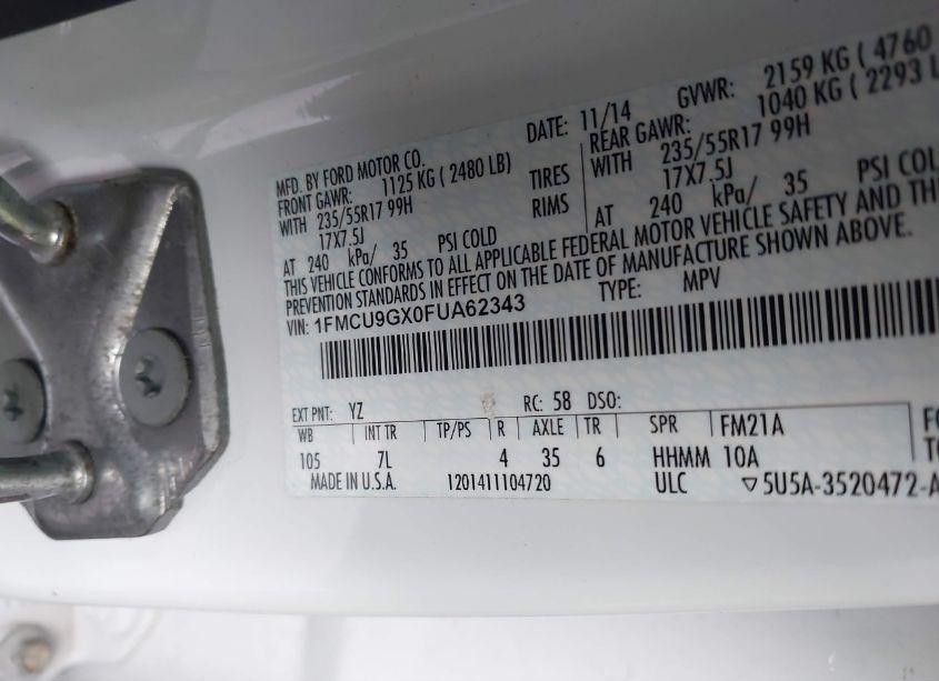 Photo 9 of 2015 Ford Escape SE (VIN 1FMCU9GX0FUA62343)